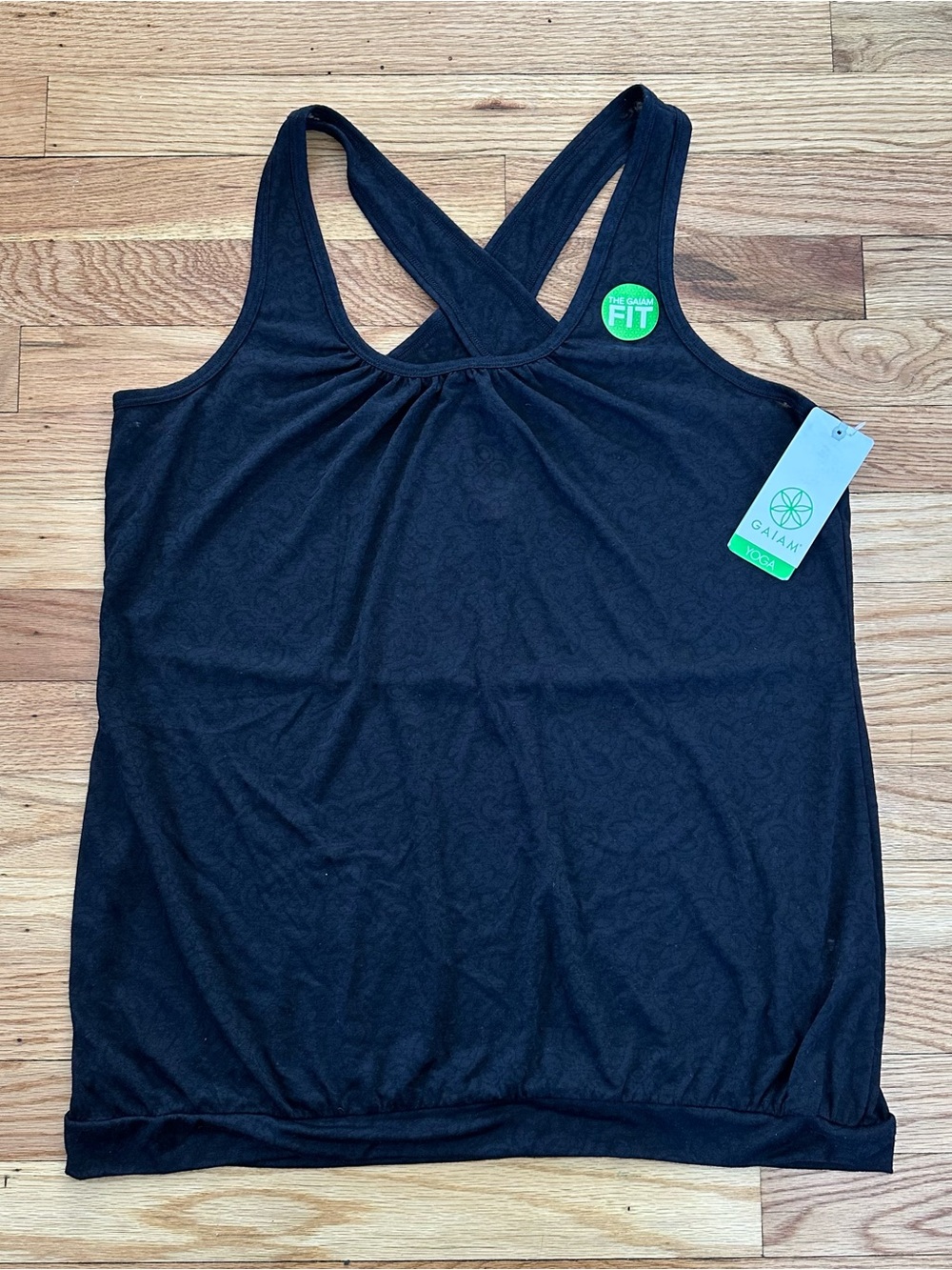 Gaiam Beautify Tank Black Cross Back Yoga Workout NWT L